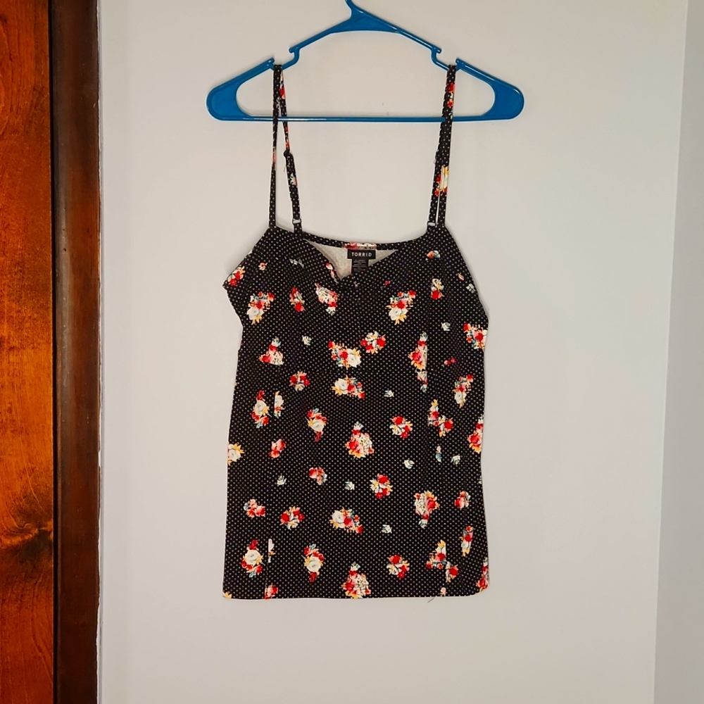 NWOT Black Floral Polka Dot Bustier Cami